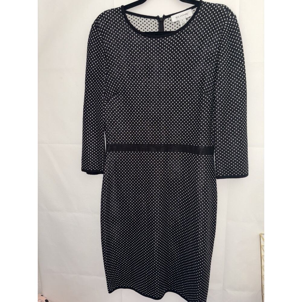 ST. JOHN Dress Women’s Size 6 Wool Blend Square Pattern Black White New